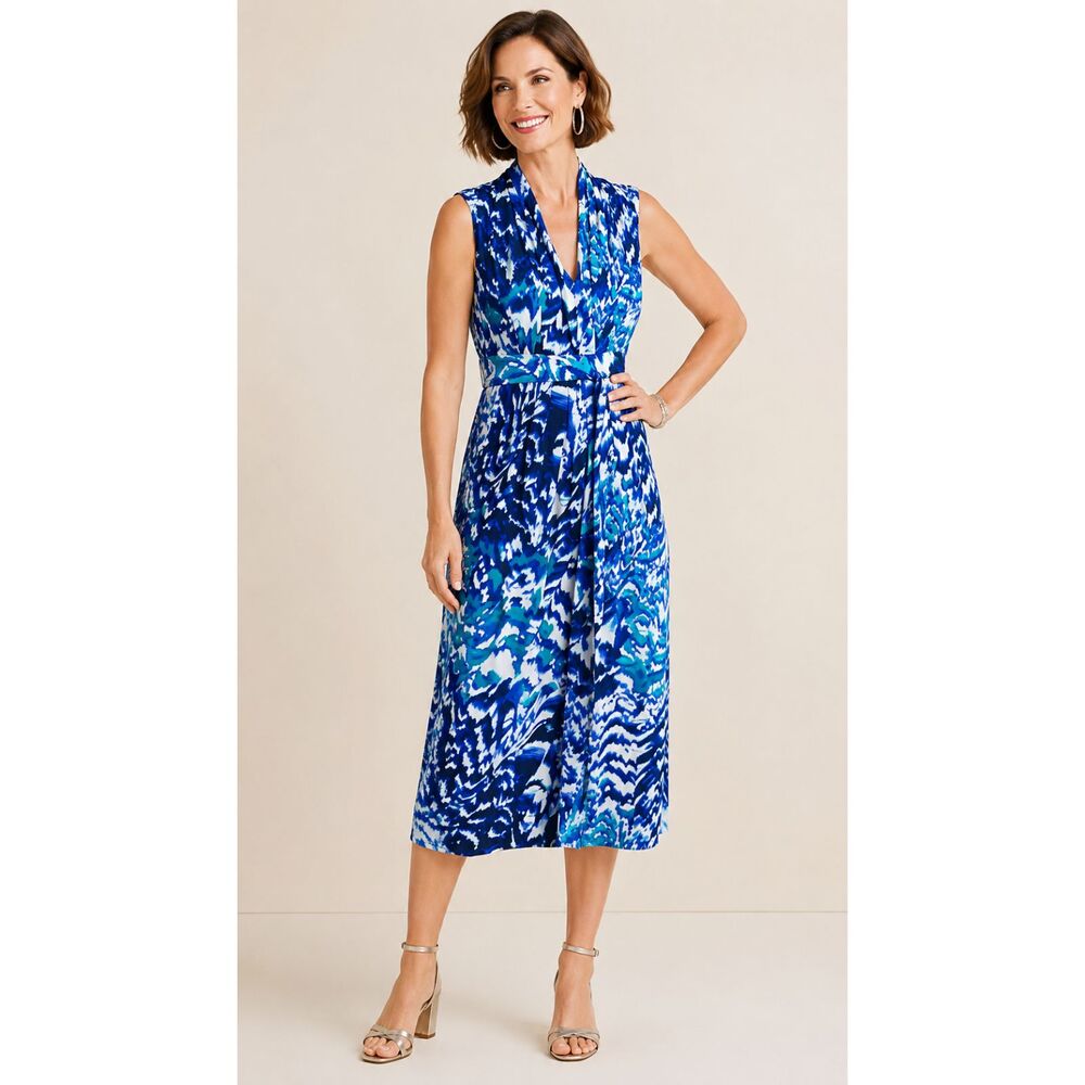 Chicos Blue Flame Jasmina Maxi Dress Women S Sz 0 Blue Abstract Sleeveless Drape